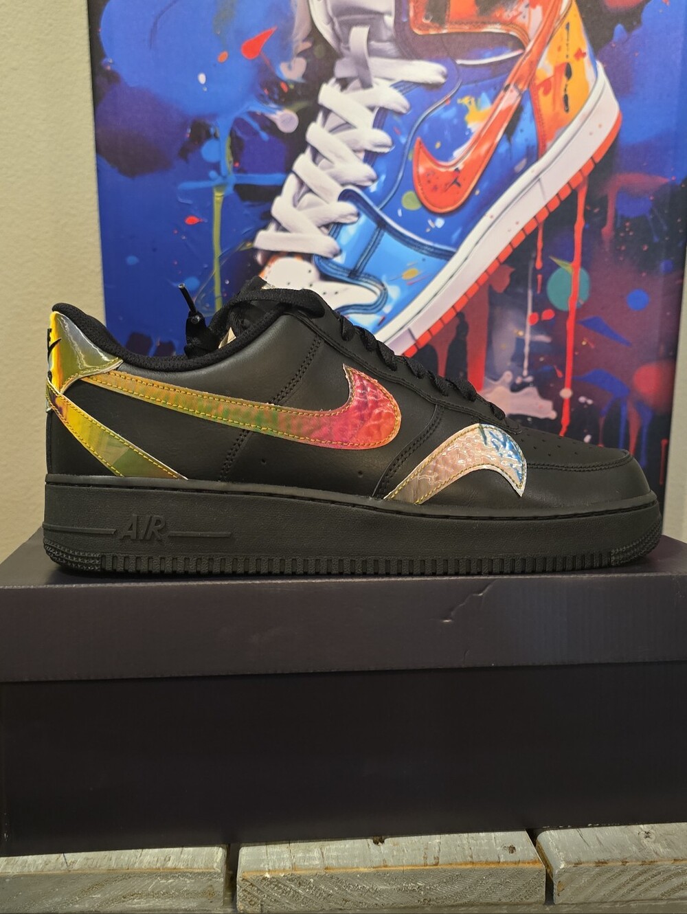 Nike Air Force 1 Low Misplaced Swooshes Black Multi Men 100 % Authentic !!!